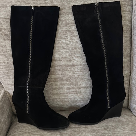 Franco Sarto Black Over the Knee Boots Sleek Suede Design - Picture 2 of 6